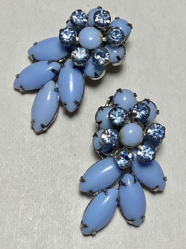 Front view of Blue Cabochons Earrings Clip