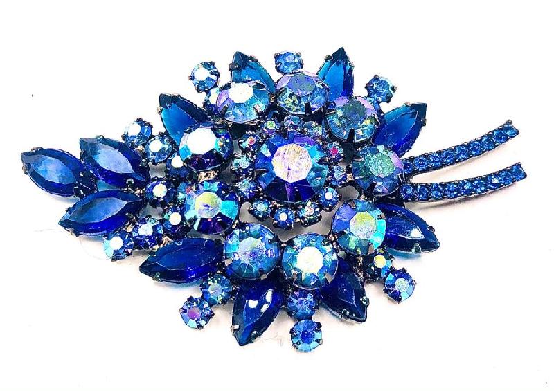 Front view of Blue Navettes Brooch
