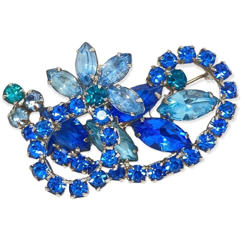 Front view of Blue Navettes Brooch