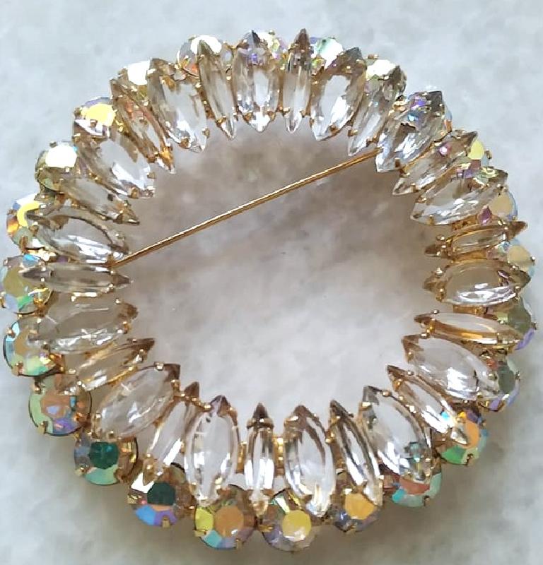 Front view of Clear Navettes Brooch