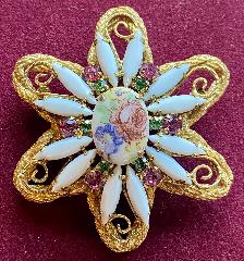 White (chalk Or Milk) Cabochons Painted (hand/Transfer) Brooch