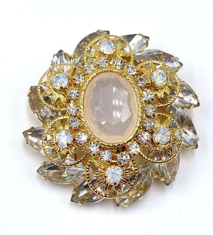 Front view of Clear Navettes Brooch