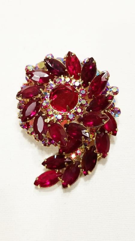 Front view of Red Navettes Brooch