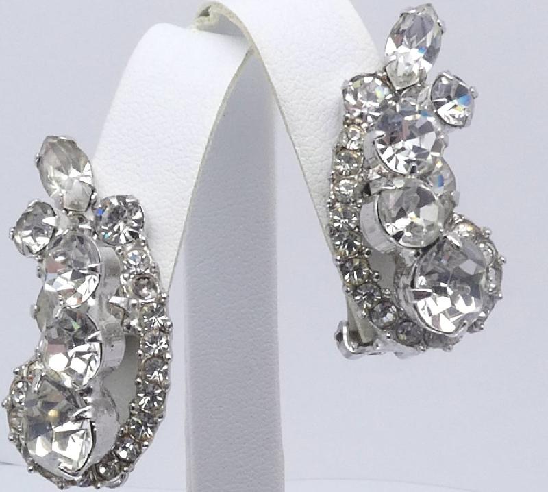 Front view of Clear Navettes Earrings Clip