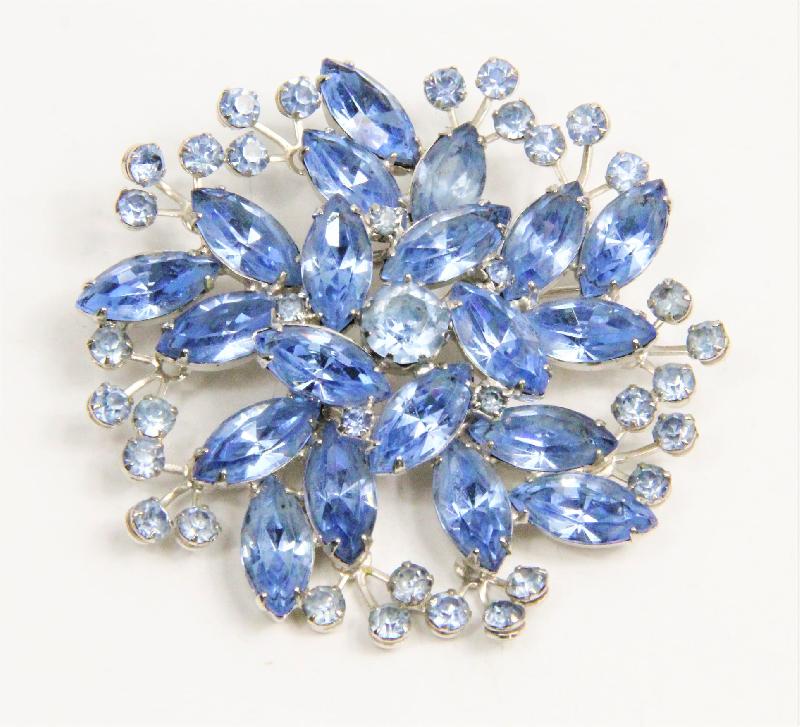 Front view of Blue Navettes Brooch