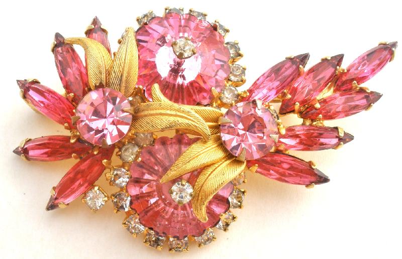 Front view of Pink Navettes Rivoli/Margarita Brooch