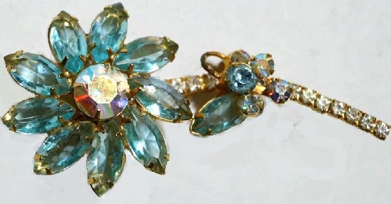 Front view of Blue Navettes Brooch