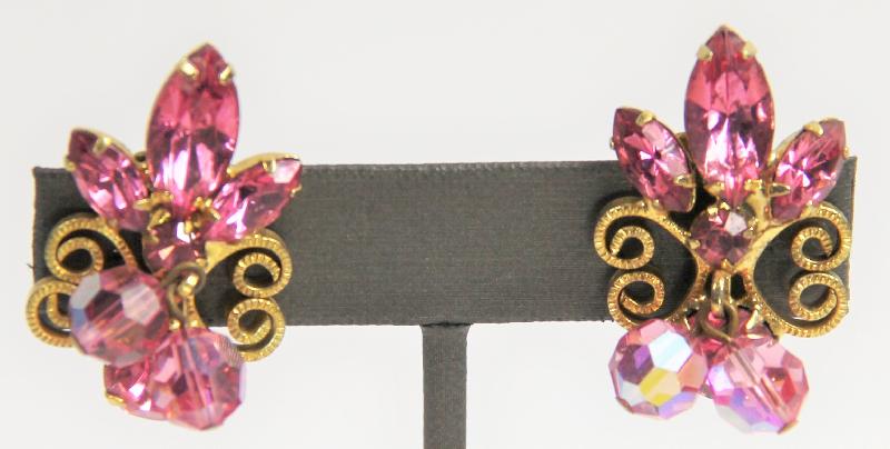 Front view of Pink Navettes Earrings Clip