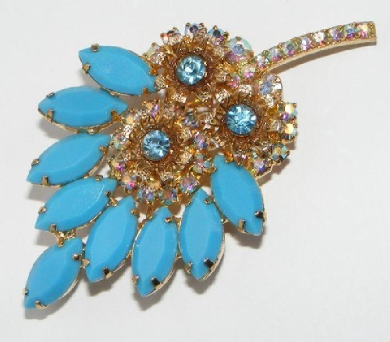 Front view of Blue Navettes Brooch