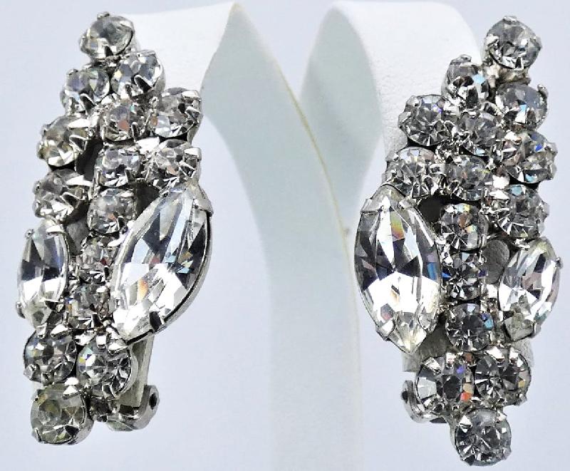 Front view of Clear Navettes Earrings Clip