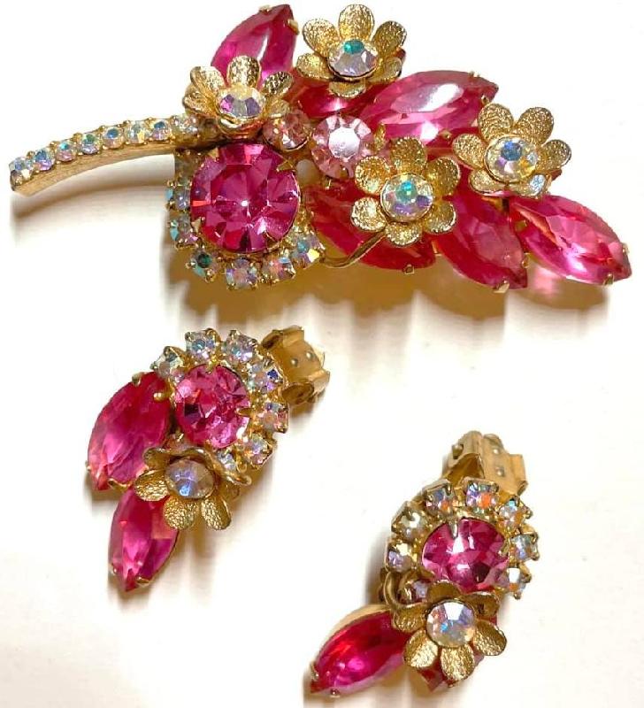 Front view of Pink Navettes Brooch