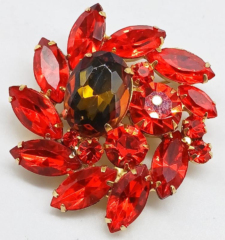 Front view of Orange Oval Multi-Color/Shaded Brooch