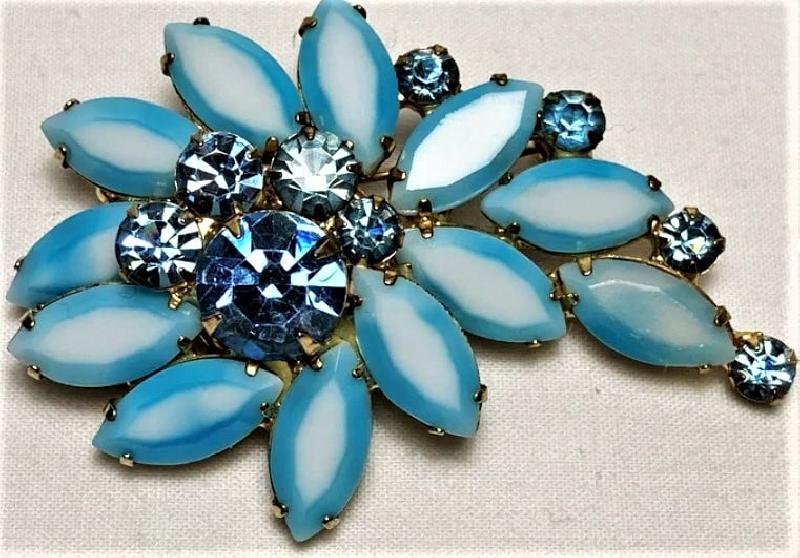 Front view of Blue Navettes Multi-Color/Shaded Brooch