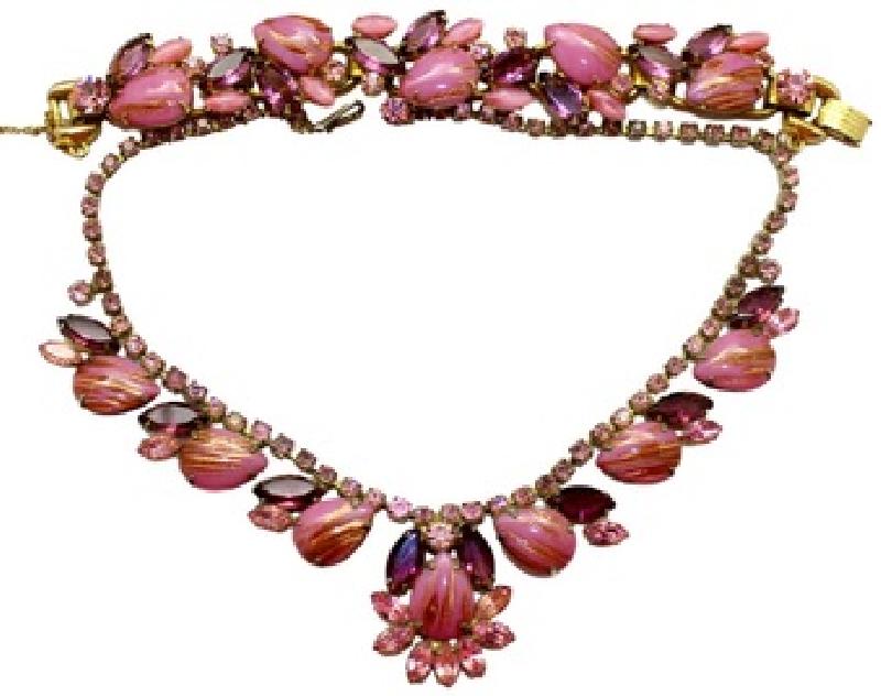 Front view of Pink Cabochons Striped Necklace