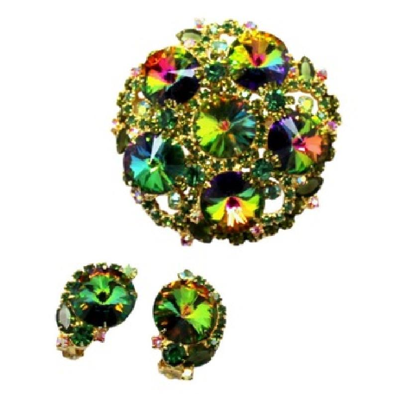 Front view of Green Chatons Only Rivoli/Margarita Brooch