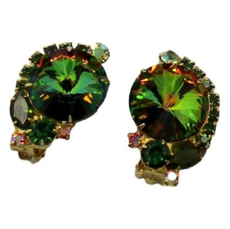 Front view of Green Navettes Rivoli/Margarita Earrings Clip