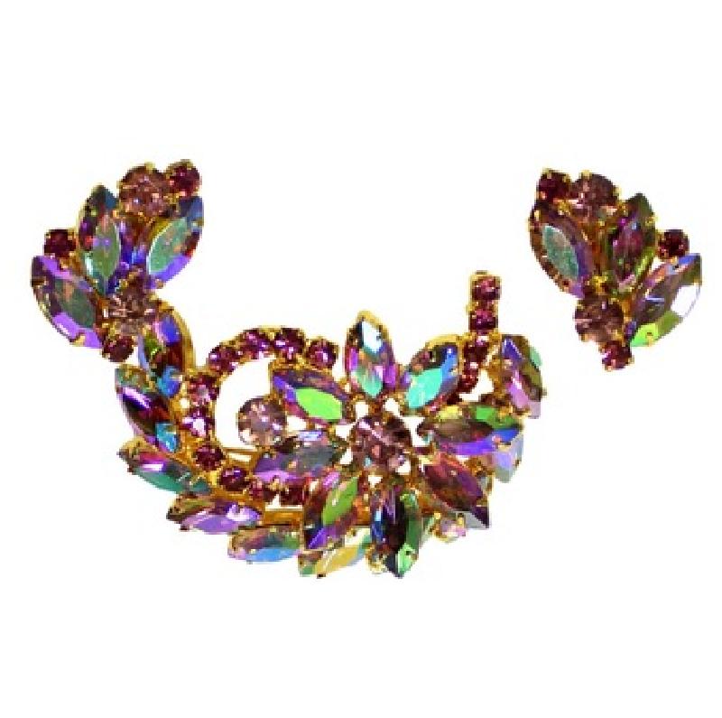 Front view of Purple (cardinal) Navettes Brooch