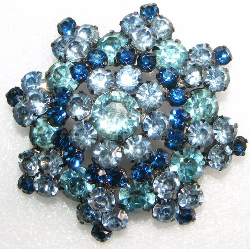 Front view of Blue Chatons Only Brooch