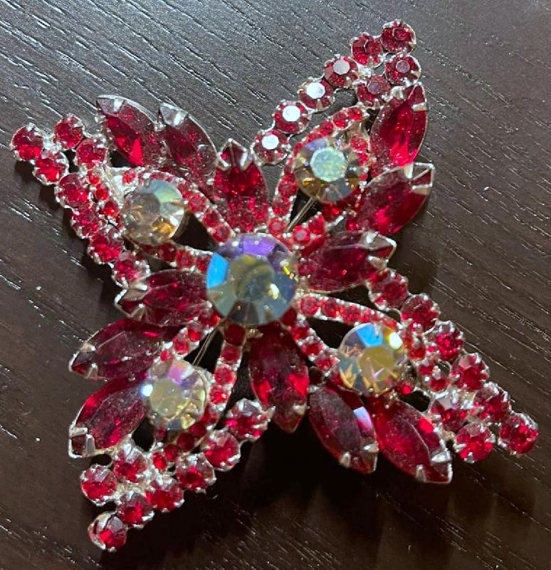 Front view of Red Navettes Brooch