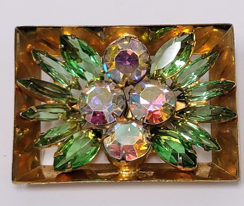 Front view of Green Navettes Brooch
