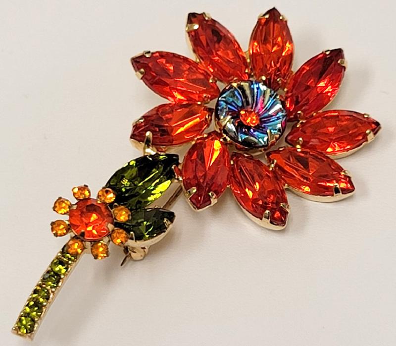 Front view of Orange Navettes Molded/Cut Brooch