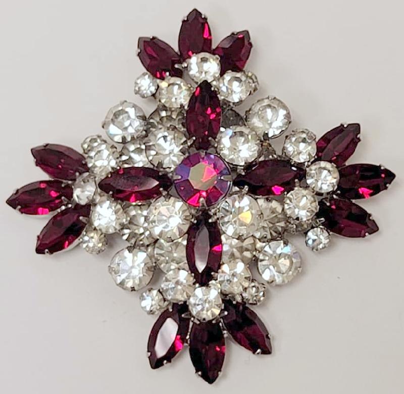Front view of Red Navettes Brooch