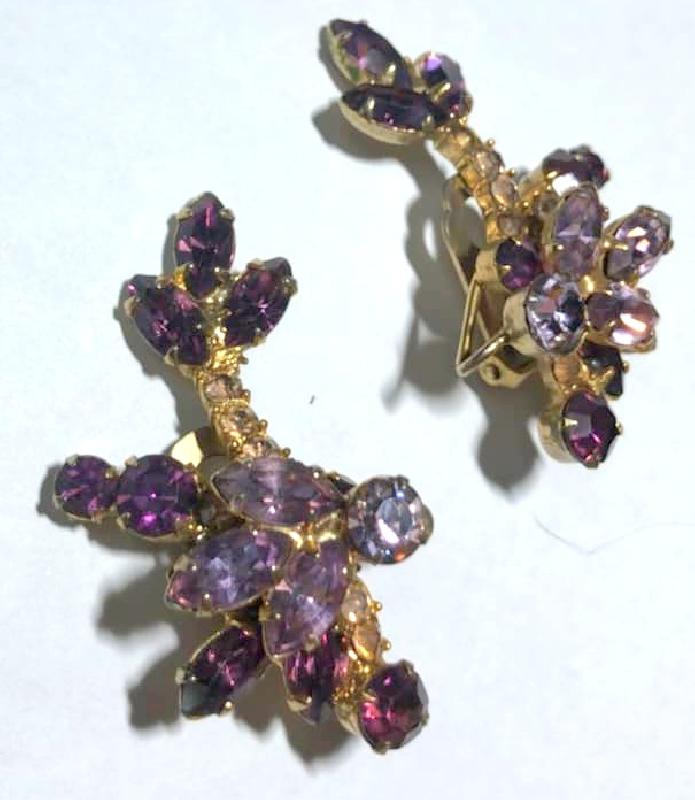 Front view of Purple (cardinal) Navettes Earrings Clip