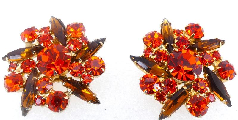 Front view of Orange Navettes Earrings Clip