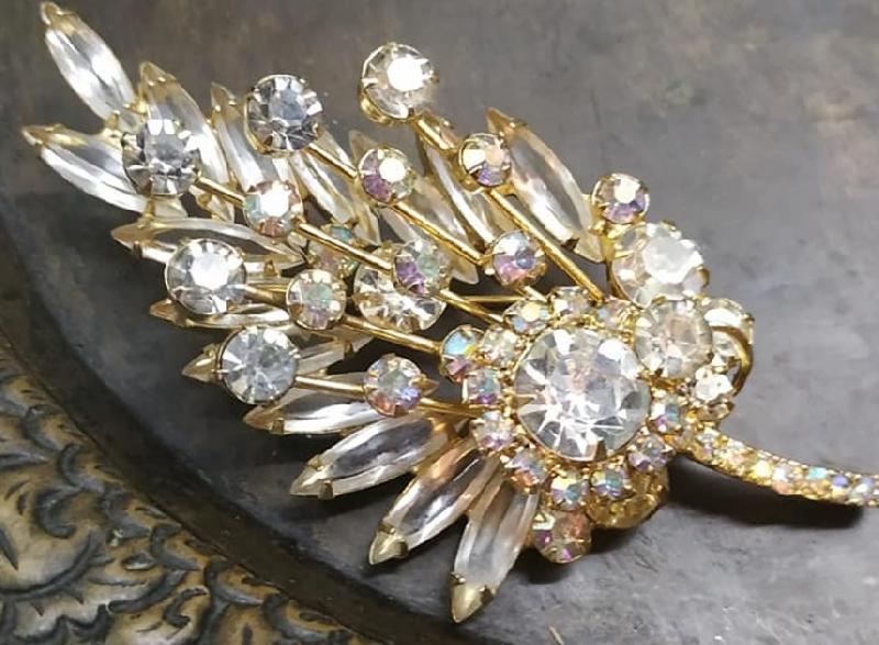 Front view of Clear Navettes Brooch