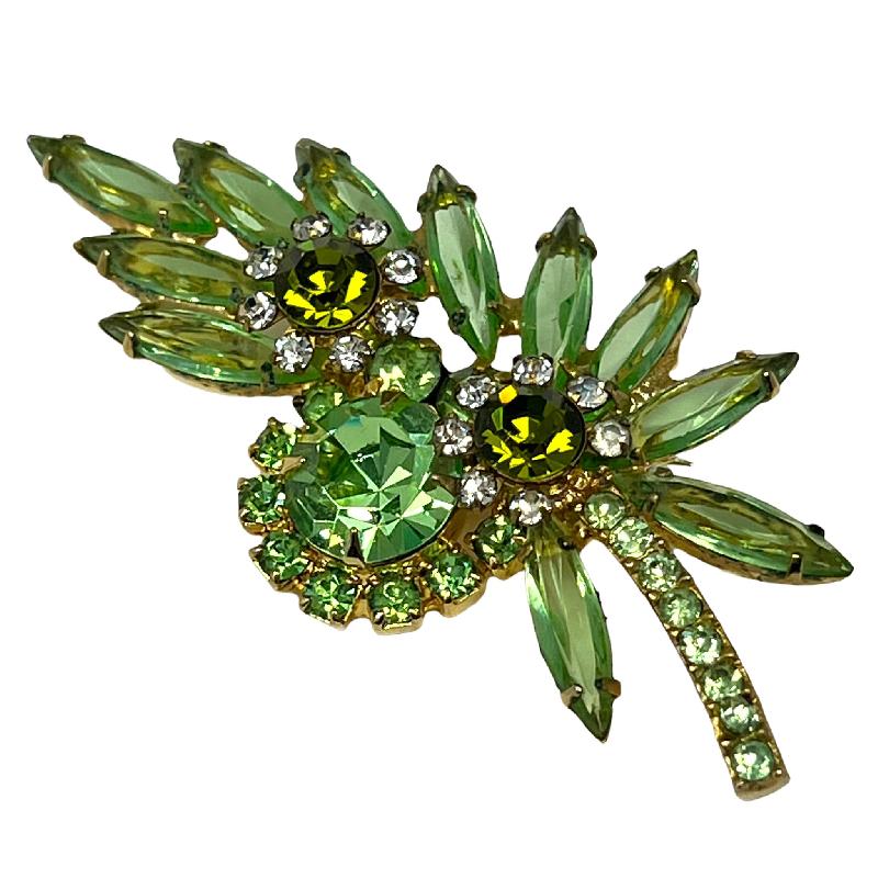Front view of Green Navettes Brooch