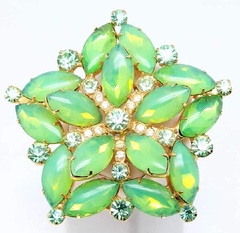 Front view of Green Cabochons Brooch