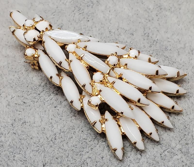Front view of White (chalk Or Milk) Navettes Brooch