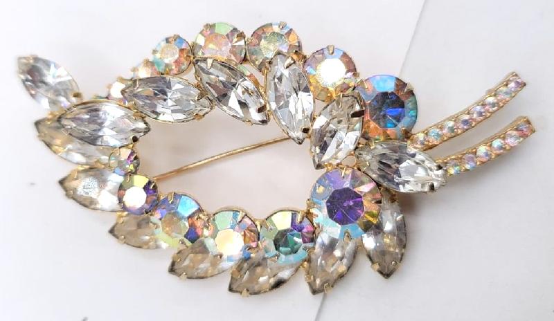 Front view of Clear Navettes Brooch