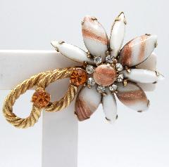 White (chalk Or Milk) Cabochons Striped Brooch