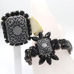 Black (jet) Cabochons Painted (hand/Transfer) Brooch