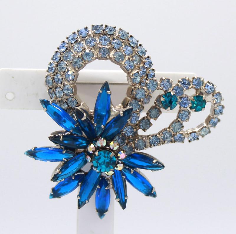 Front view of Blue Navettes Brooch