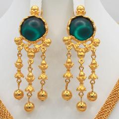 Green Cabochons Frosted Earrings Clip