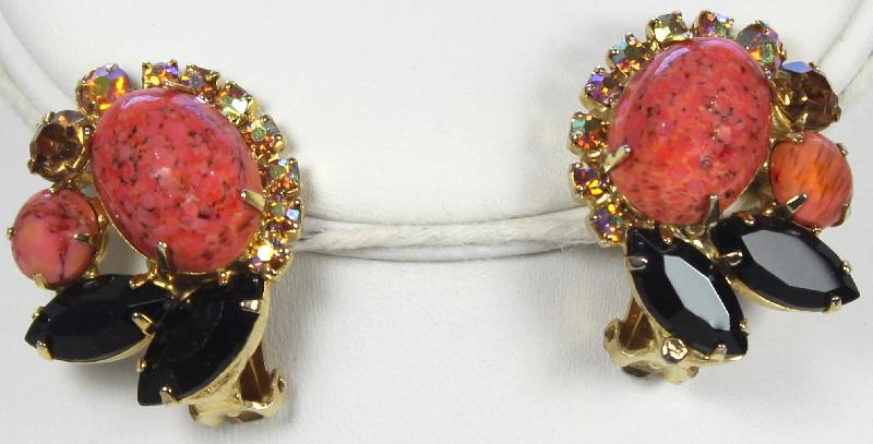 Front view of Multiple Colors Cabochons Spotted Earrings Clip
