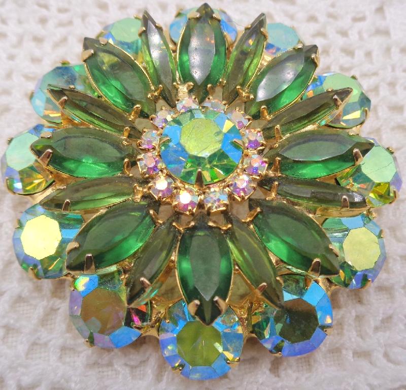 Front view of Green Navettes Brooch