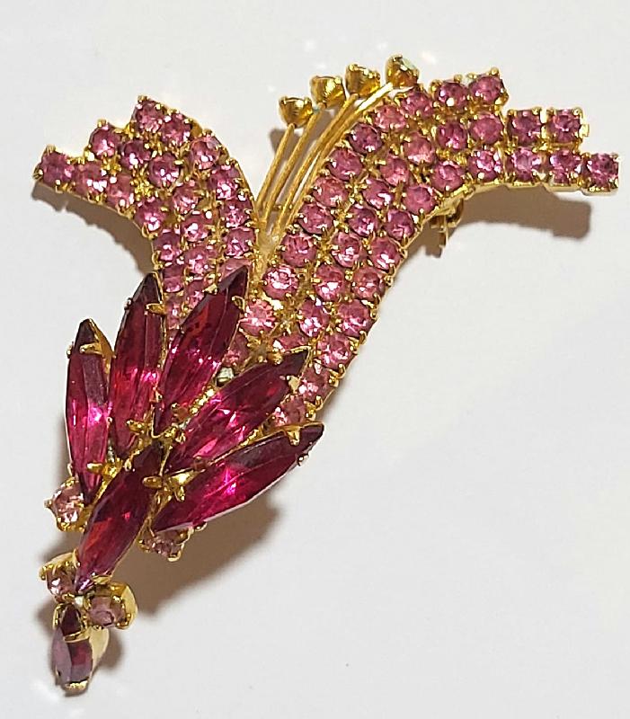 Front view of Pink Navettes Brooch