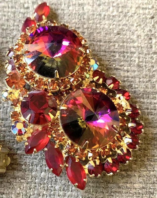Front view of Red Navettes Rivoli/Margarita Brooch