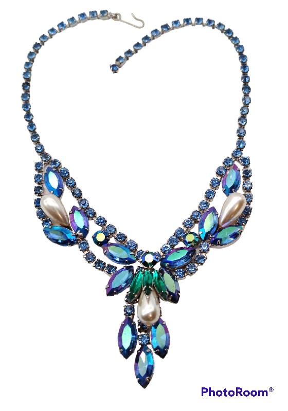 Front view of Blue Navettes Pearl Necklace