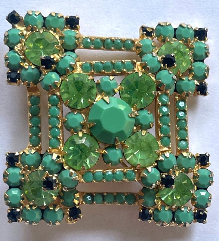 Front view of Green Chatons Only Brooch