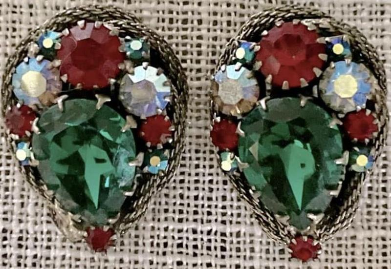 Front view of Multiple Colors Pear Earrings Clip