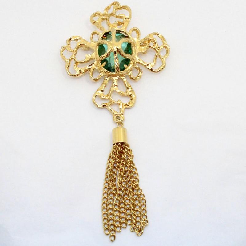 Front view of Green Cabochons Multi-Color/Shaded Brooch