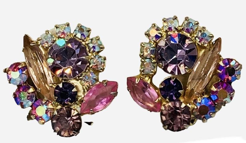 Front view of Multiple Colors Navettes Earrings Clip