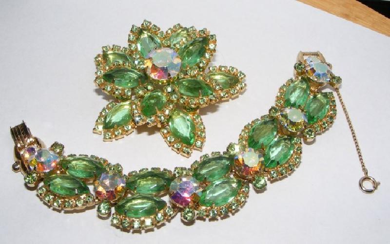 Front view of Green Navettes Brooch