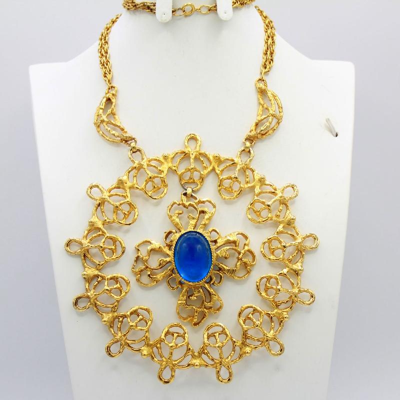Front view of Blue Cabochons Plastic Necklace