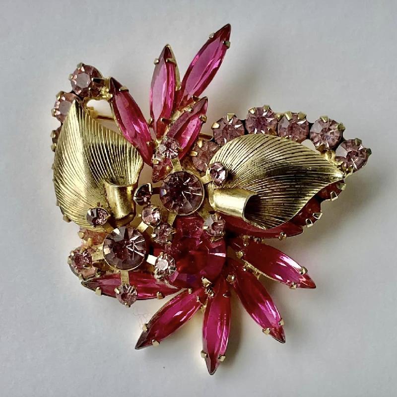 Front view of Pink Navettes Brooch