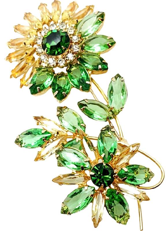 Front view of Green Navettes Brooch